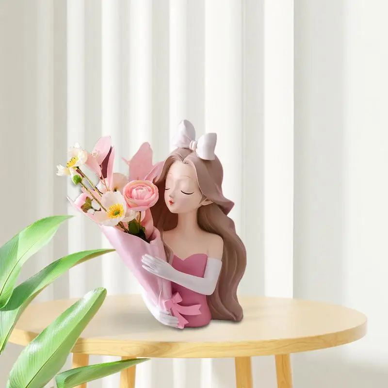 

Modern Decorative Artificial Flower Vase Girl Sculptures Interior Home Resin Ornaments Household Desktop Vase