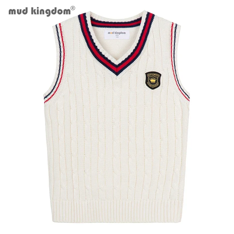 Mudkingdom Preppy Boys Girls Sweater Vest for Kids Uniform Vest Back to Shool Sleeveless Sweaters V-Neck Outerwear Vests Solid