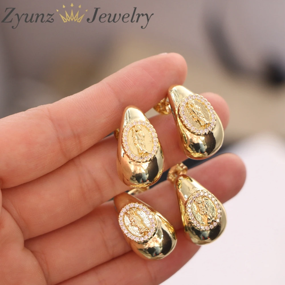 

5 пар, модные медные серьги с цирконием «Иисус и Дева Мария», серьги-гвоздики в форме капли воды для женщин, религиозные ювелирные изделия, подарок