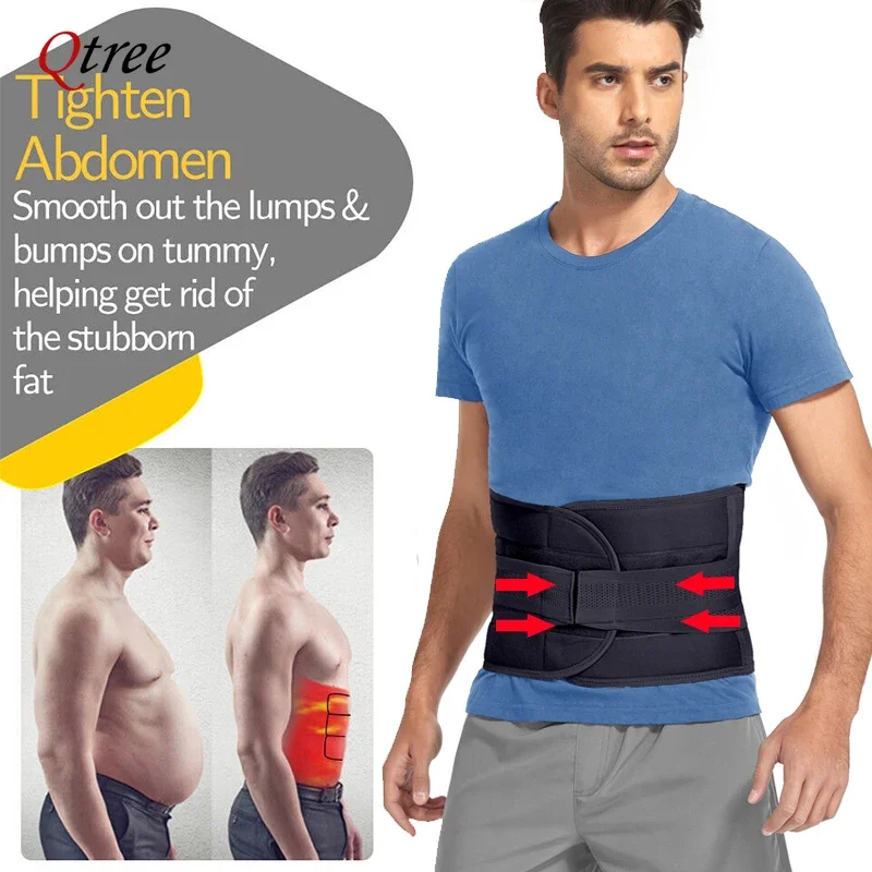 Qtree Waist Trainer Corset Men Slimming Body Shaper Fat Burning Girdles Reducing Belts Shapers Back Lower Support Belt Shapewear