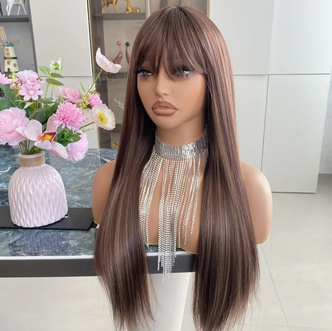 

Wig - Hair Blend - Long Straight Layered Dark Brown Bangs Heat Resistant