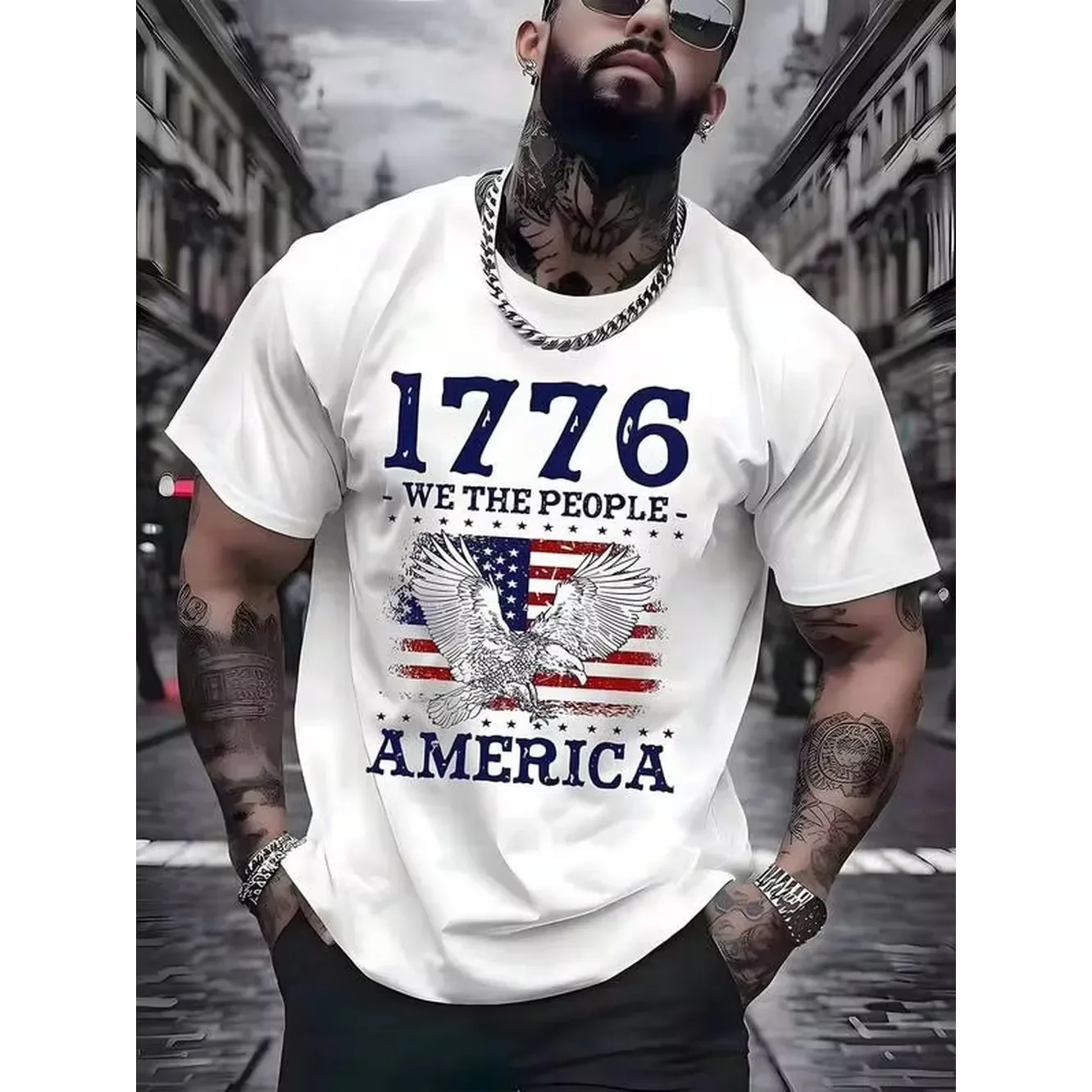 Mens Clothes American Flag Eagle Graphic Tees 1776 We The People Mens Shirt Men Clothing Y2K Streetwear Summer Short Sleeve T Shirt Casual Tops