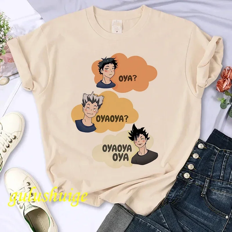 Japanese Anime Oya Oya Oya Haikyuu T Shirt Women  Tops Kuroo Cartoon T-shirt Karasuno Kawaii Fly High Graphic Tees Female Tshirt