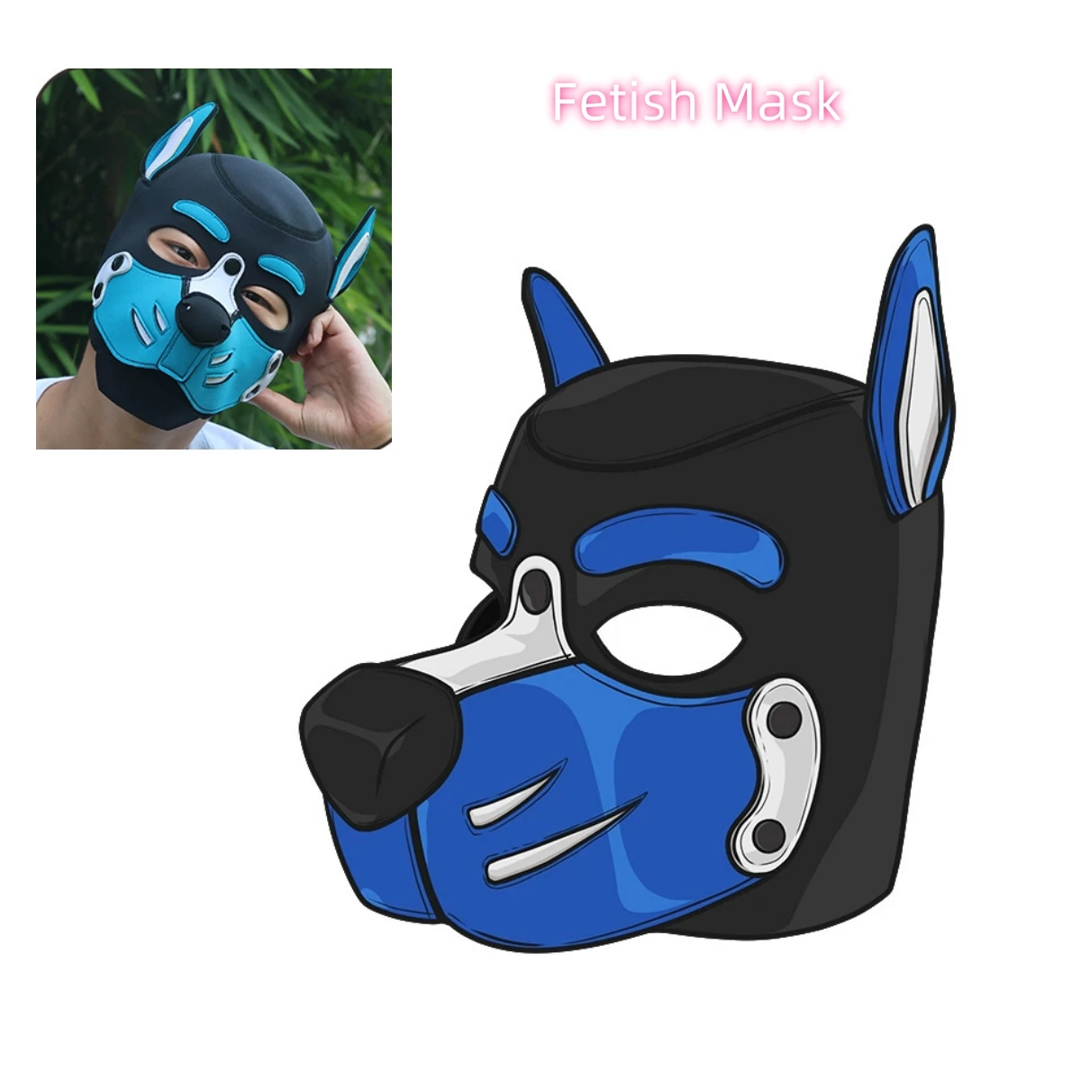 Unisex Fashion Sexy Costumes Halloween Pupply Play Party Couples Games Full Face Fetish Masks Hood Latex Open Mouth Dog Headgear