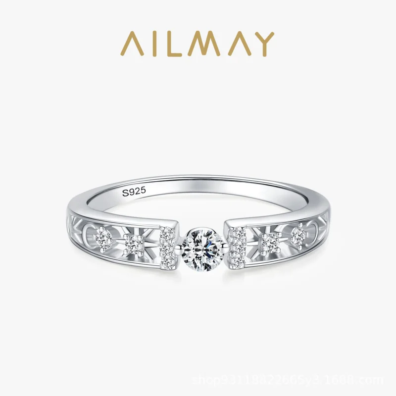 S925Sterling Silver Ring Female Sun Moon Star Hollow-out Elegant All Match Index Finger Elegant and PersonalizedinsNormcore styl