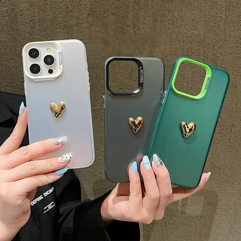 

3D Gold Heart Phone Case For Samsung Galaxy A13 A23 A15 A35 A55 A52 A73 S24 S23 S22 S21 Ultra Plus S20 FE Shockproof Back Cover