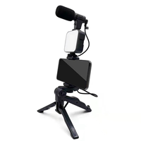 Mobile Phone Tripod Kit with Microphone LED Fill Vlog Video Making Kit for Live Recording Selfie Study A