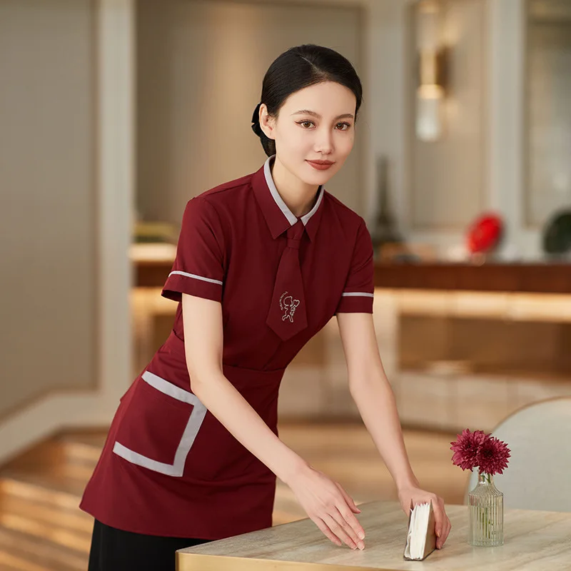 Uniforme de trabajo de camarero de restaurante, manga corta, Hotel, restaurante, tienda de té de la leche, Catering, cafetería, pastel, tienda de postres, ropa de mujer