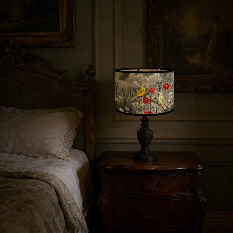 30X30X20Cm Bird and Leopard Print Lampshade Bamboo Look Light Shade for Bedroom Wall Lamp Home Decoration Lighting