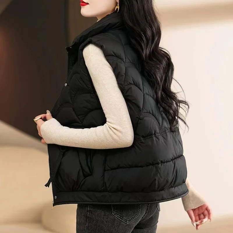 Chaleco holgado de algodón para mujer, chaqueta sin mangas con cuello levantado que combina con todo, prendas de vestir para otoño e invierno, novedad de 2024