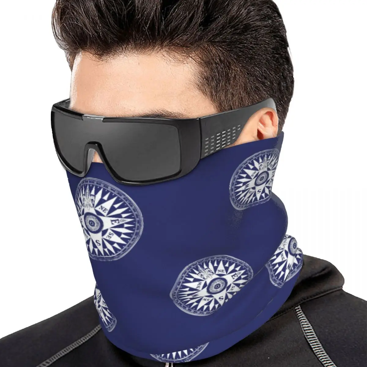Nautical Compass Bandana Neck Cover Printed Wrap Scarf Outdoor Sports Headwear Unisex Adult Breathable