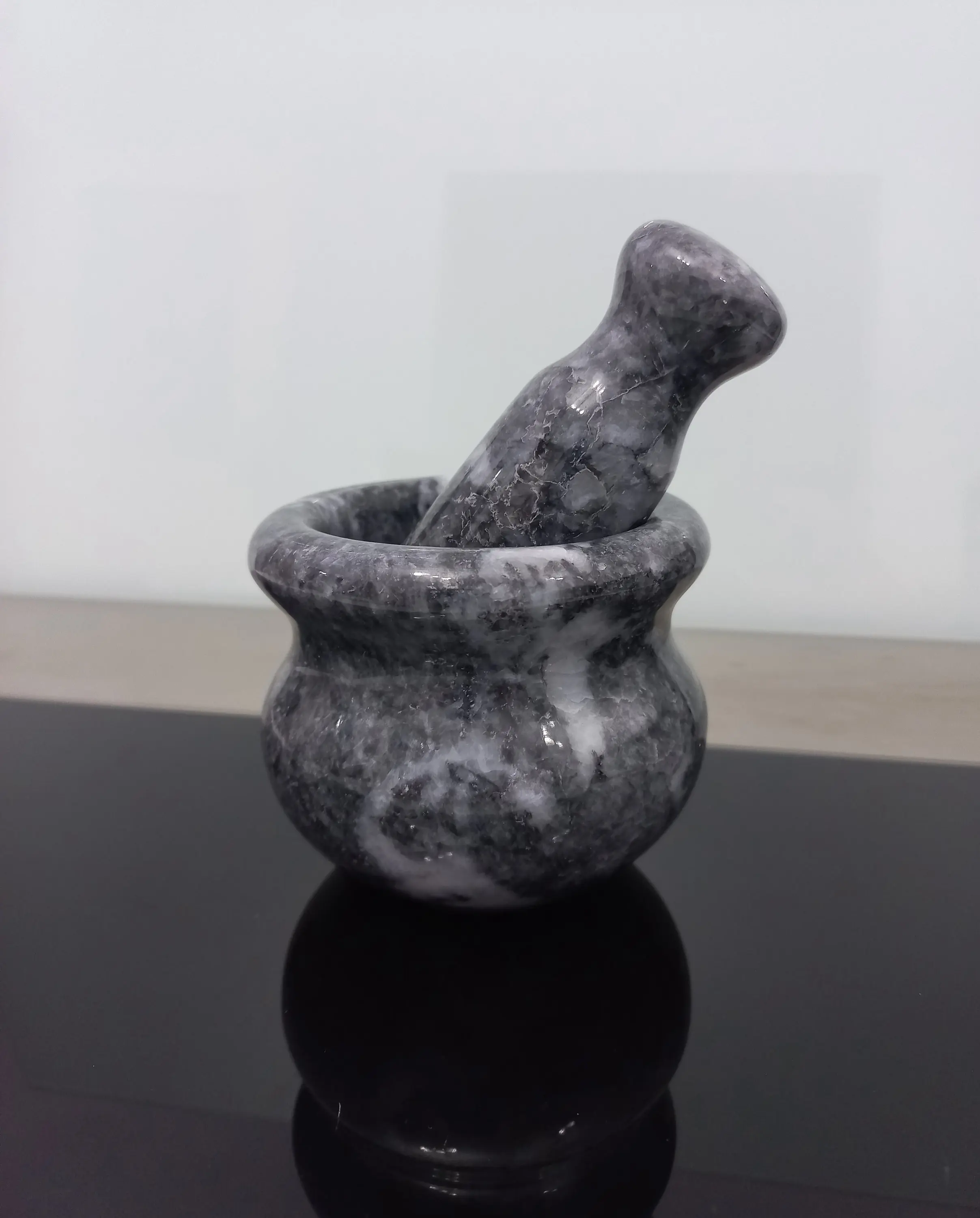 

Natural marble mortar and pestle with 4" width in Silver-Black-Gray-White marble for kitchen and home Hotel and Restaurant gifts