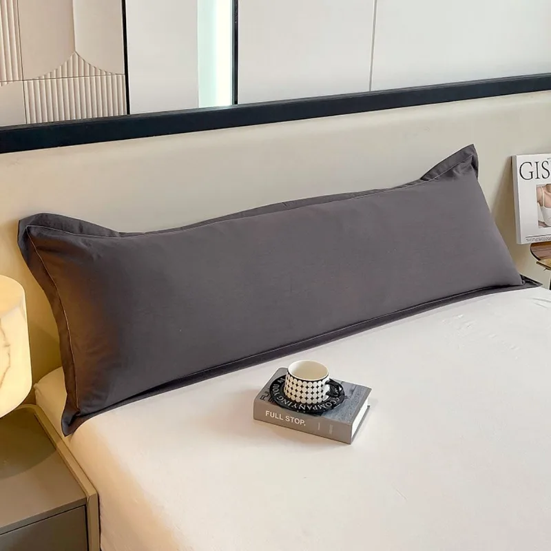 2025 new solid color washed cloud cotton long pillowcase simple wind double long pillowcase (without core)