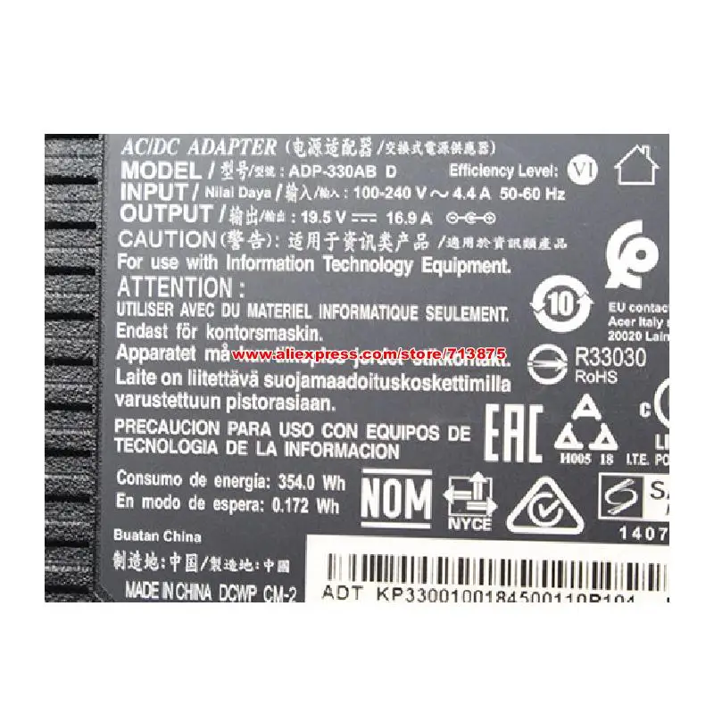 Genuine Delta ADP-330AB D AC Adapter 19.5V 16.9A 330W for Dell ALIENWARE M13 M15 17 R2 X51 R2 M18X E6540 R1 M11X 7.4 x 5.0mm Tip