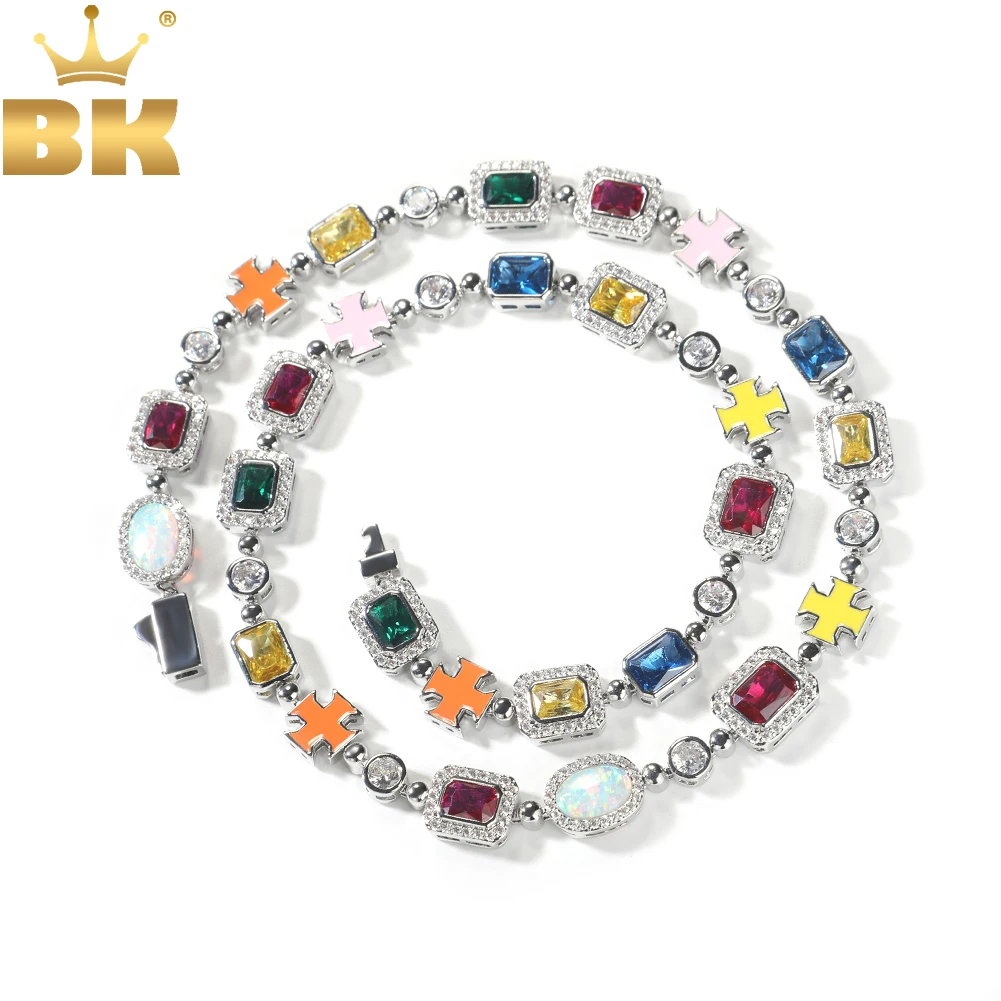 

THE BLING KING Multi GemStone Opal Bracelet Iced Out AAAAA Cubic Zirconia Pink Green Yellow Cross Tennis Necklace Hiphop Jewelry