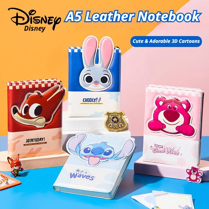 Disney Cartoon PU Leather Notebook Cute 3D Design Student Journal High Quality Aesthetic Planner Diary Stationery Gift