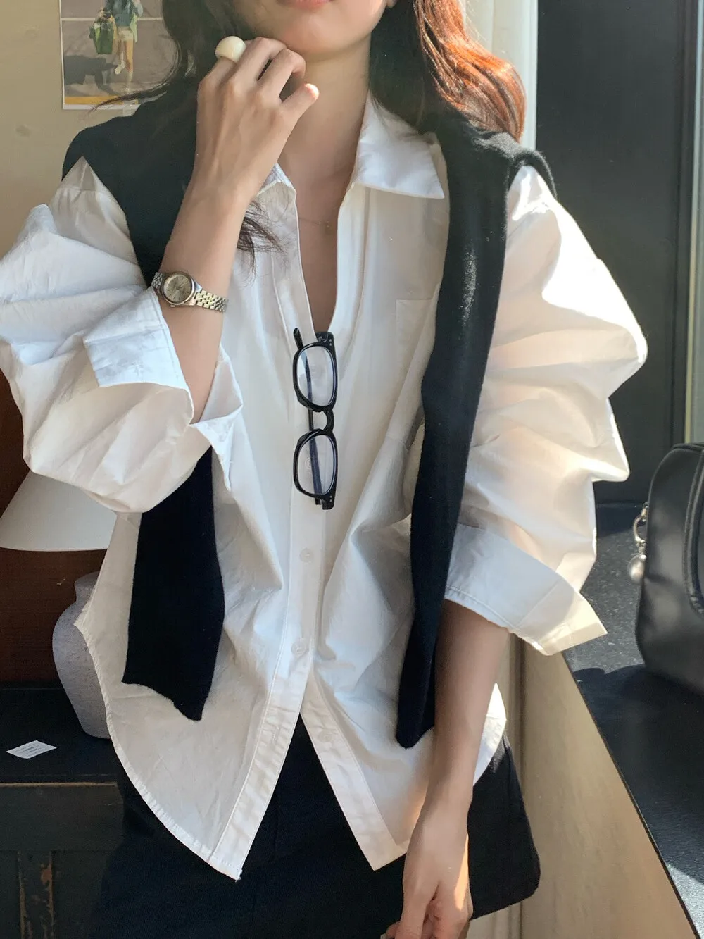 

Женская рубашка Hellokay Commuter Style с длинным рукавом, свободного кроя, с завязками на талии, минималистичная, в корейском стиле, из дышащего хлопка, весенняя