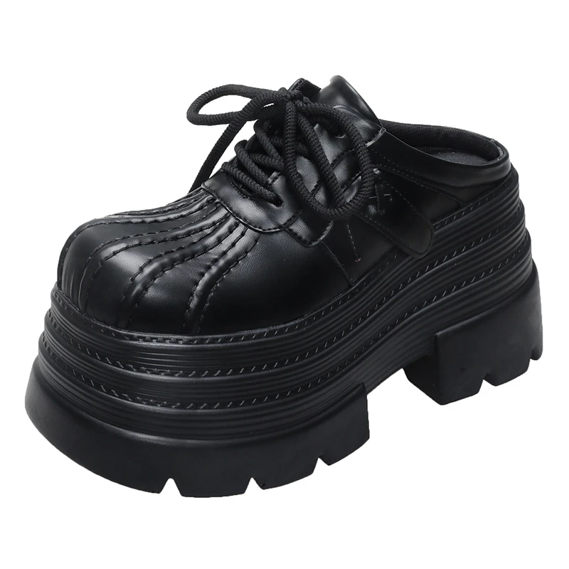 

Spring Women's High Heel Platform Sneakers with 10CM Hidden Elevator Chunky Sole Slip-On Mules Backless Slide Shoes