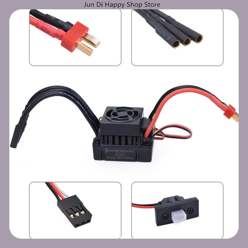 محرك بدون فرشاة 2600 كيلو فولت + 60 أمبير بدون فرش Esc مقاوم للماء مجموعة كاملة سوداء قطع غيار لسيارة 1/10 Rc