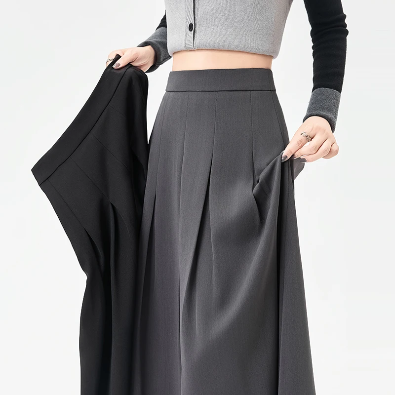 Herfst Hoge Taille Eenvoudige Basic Vrouwen Rok Casual Losse Effen Kleur Chique Vrouw Rok Zwart Grijs Mode A-lijn Rok Vrouwelijke