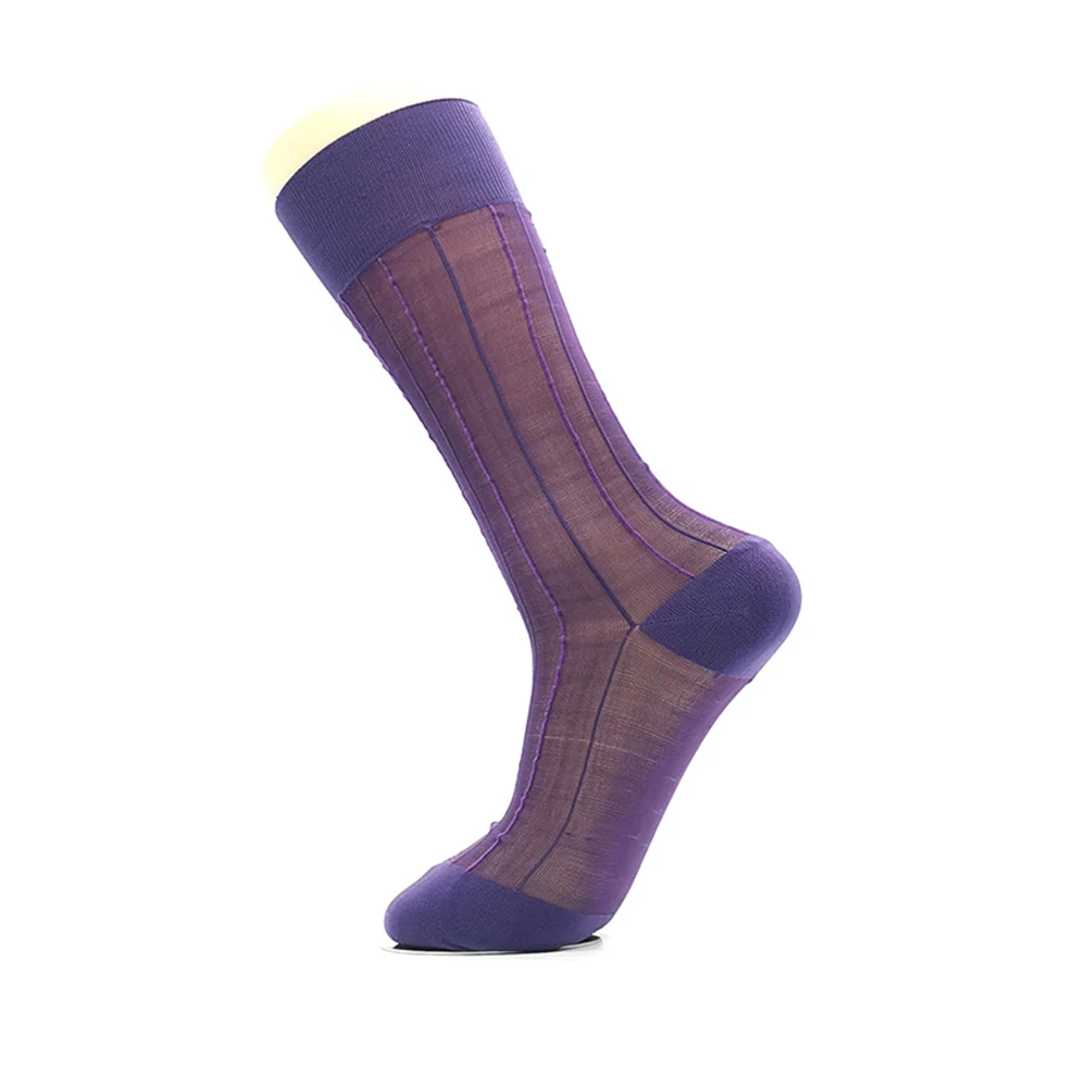 Heiße neue Mode-Socken für Herren, Dessous, durchsichtig, sexy, seidige Strümpfe, Kniestrümpfe, gestreift, atmungsaktiv
