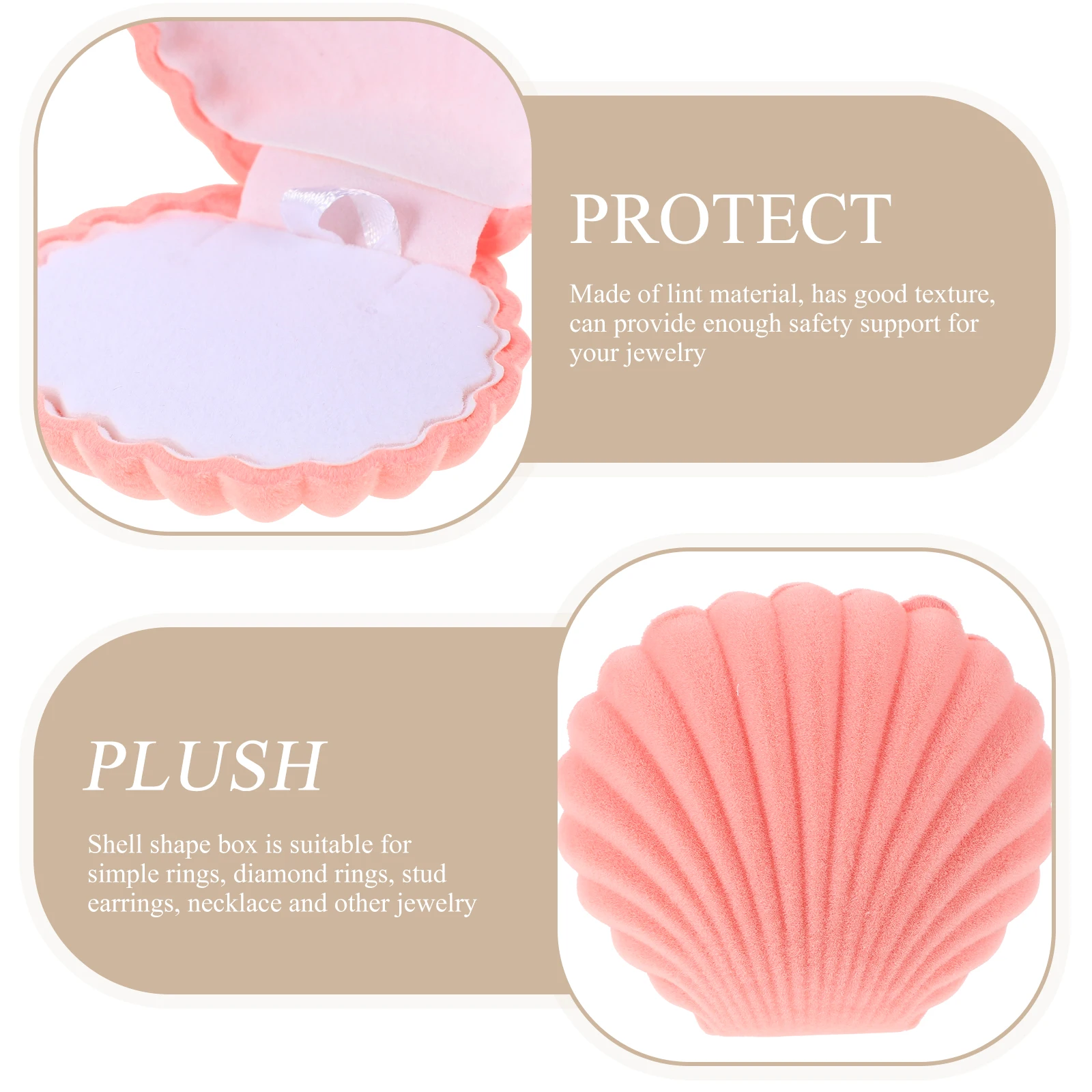 

6 Pcs Jewelry Box Shell Shape Lint Material Engagement Ring Proposal Valentine Day Gifts Necklace Earring Packaging