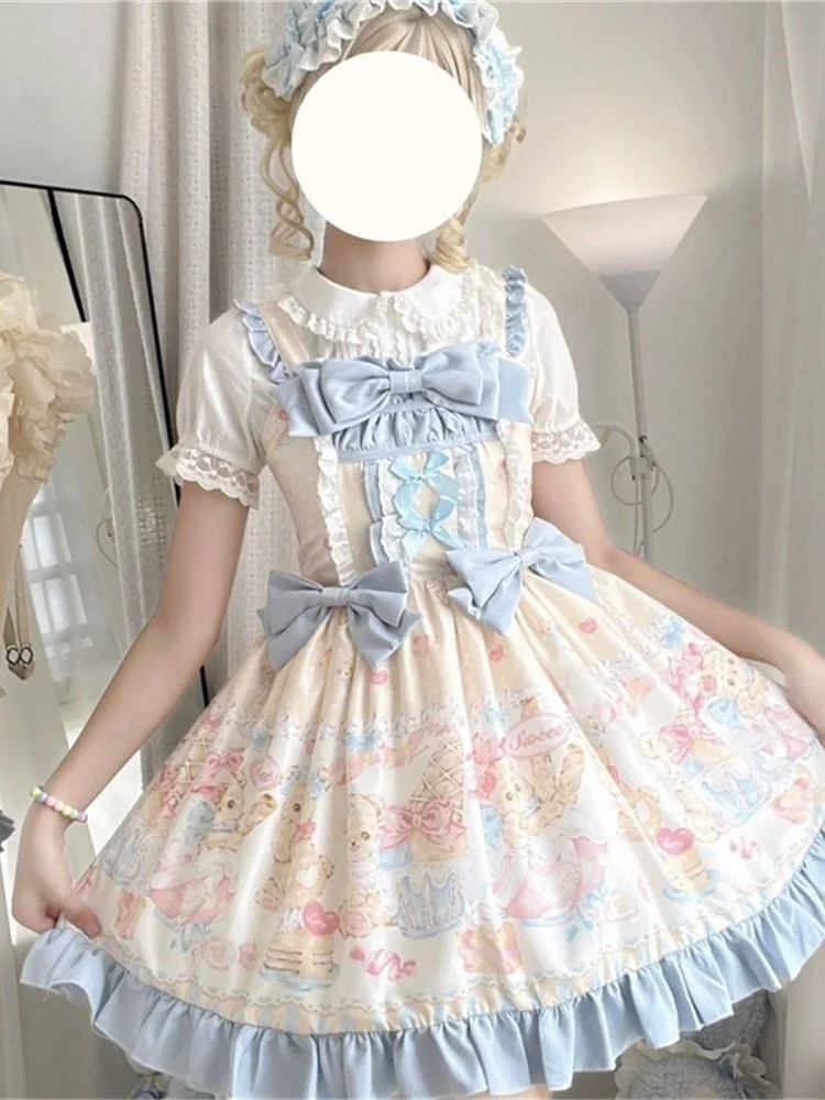 Vestido JSK com Alças, Design Original, Estilo Doce e Fofo, com Estampa de Gato e Estrela,  Vestido para Meninas, Mulhere...