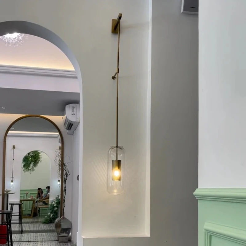 Postmodern Vintage Gold Copper Base LED Wall Lamps Ellipse Glass Lampshade Bedroom Living Room Restaurant Kitchen Sconces Light