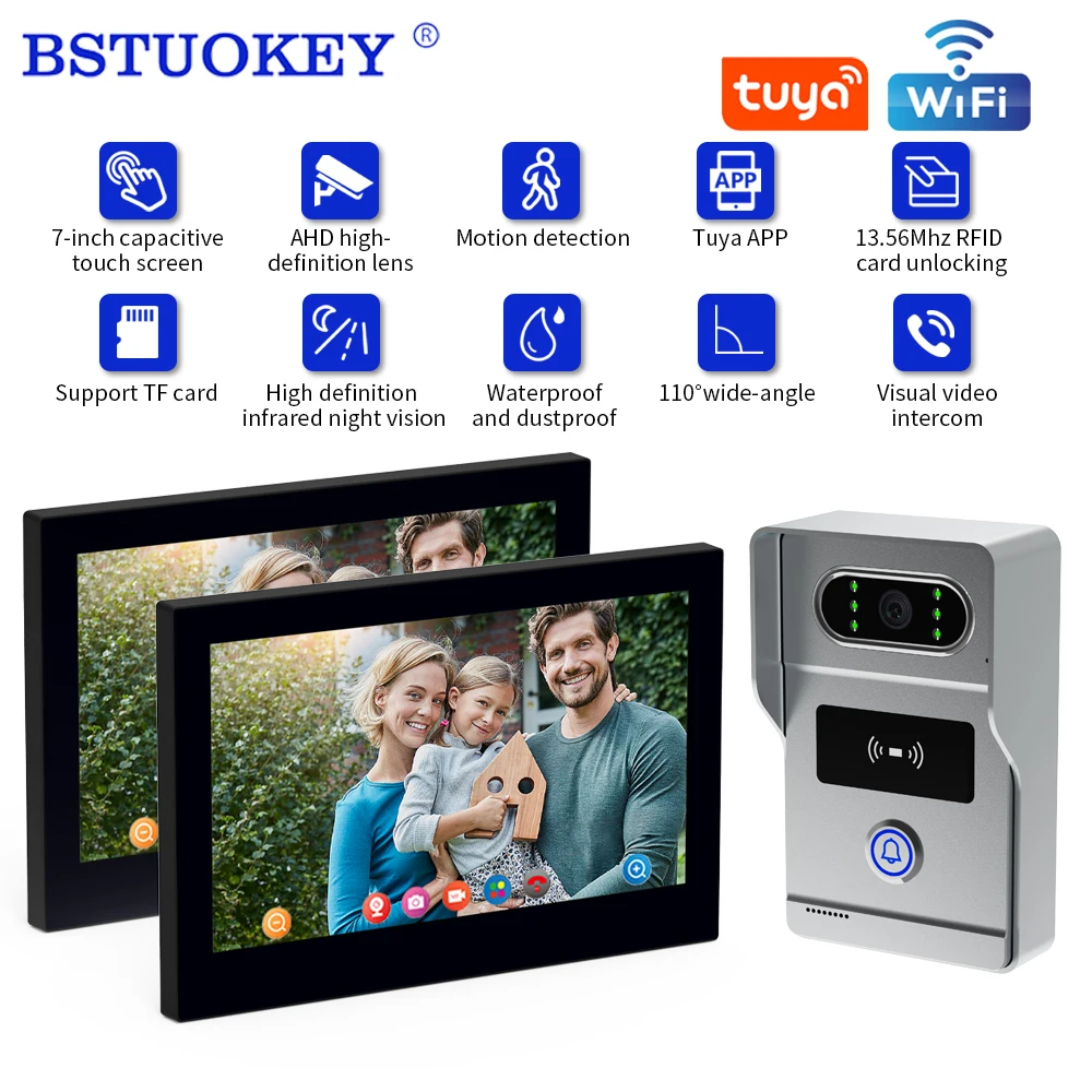 7inch Wifi 4Wire Intercom Door Bell Video Intercom System For Home Doorphone Camera WiFi Tuya Smart Life APP 1080P Touch Monitor