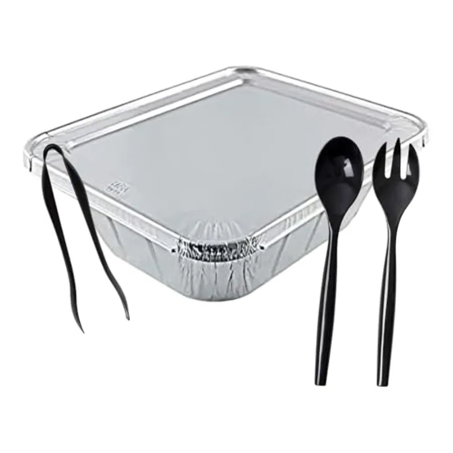 

Очень глубокие, сверхпрочные одноразовые алюминиевые формы 9x13 (половинный размер) с 3 прочными приборами для сервировки и алюминиевыми крышками, набор из 40 штук