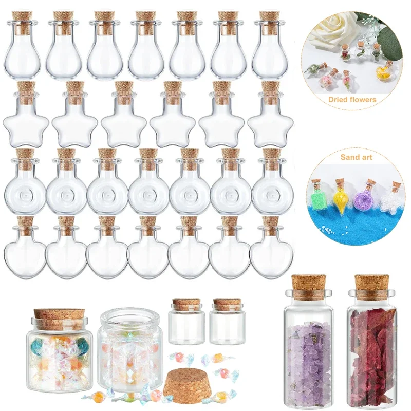 5pcs-10pcs Small Cute Mini Cork Stopper Glass Bottles Vials Jars Containers Small Wishing Bottle Glass With Cork Stopper