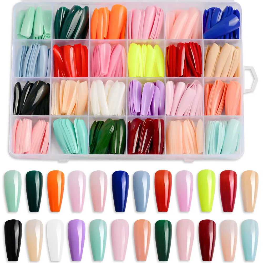 576 Uds. De uñas postizas coloridas, extensión de puntas de uñas acrílicas, cubierta completa de Ballet cuadrado, uñas postizas de ataúd, uñas artificiales