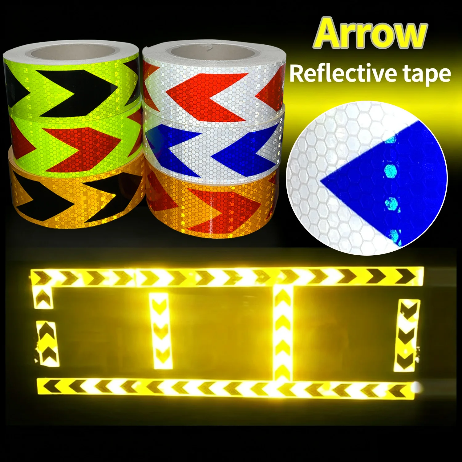 Car Arrow Reflective Sticker Self-Adhesive Reflector Waterproof Warning Tape Strips for Car Electromobile Bike Motorcycle Helmet