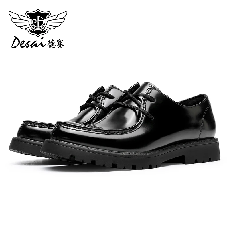 DESAI Genuine Leather Men Shoes Derby Breathable New Arrival Fashion Designer Thick Bottom Black Italian Business 2023