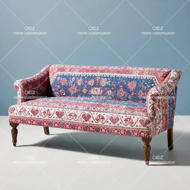 Rural Retro Casual Fabric Sofa for Living Room Double Triple Seater Straight Row Design Export Quality