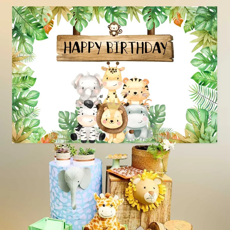 Jungle Animals Backdrop Wild One Party Decoation Decorations Baby Shower Boy Gril 1st Birthday Party Photography Background