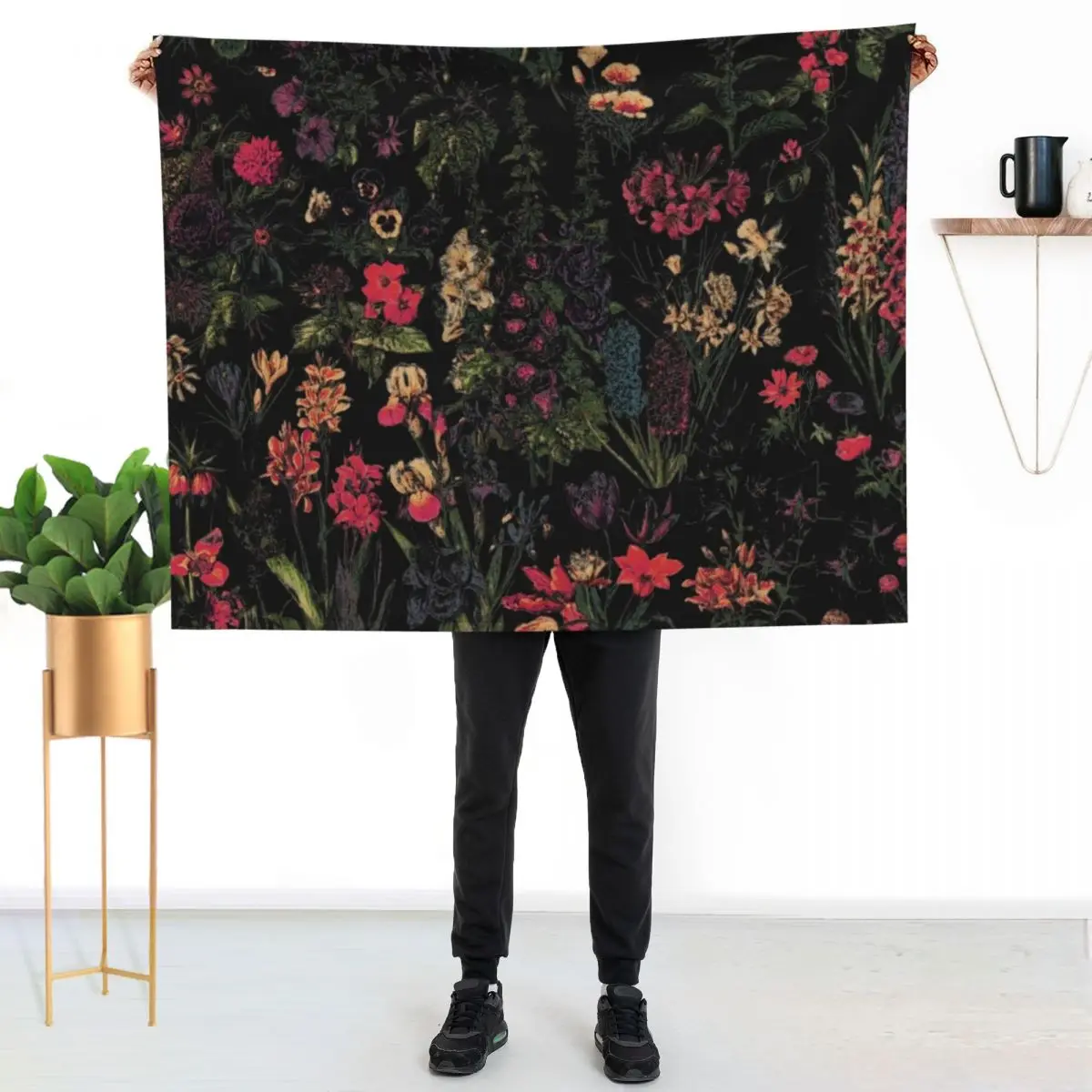 Midnight Floral Throw Blanket Thermal Loose warm for winter Tourist Multi-Purpose Vintage Blankets