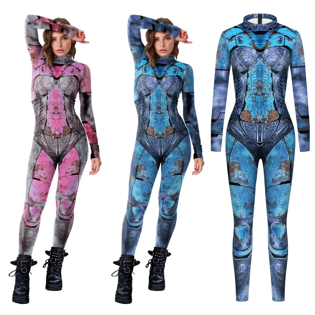 Disfraz de Cosplay de Halloween para hombres y mujeres, mono con estampado 3D de calavera muscular y cuerpo humano, esqueleto