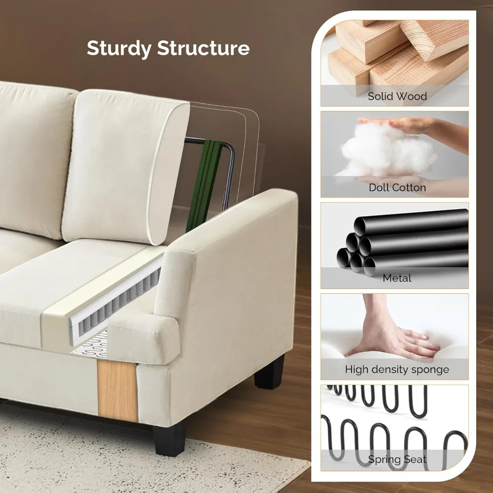 أريكة حديثة من جلد الغزال الصناعي بثلاثة مقاعد، مقعد عميق 25.6، تنجيد مريح لغرفة المعيشة، خيار جلوس مريح