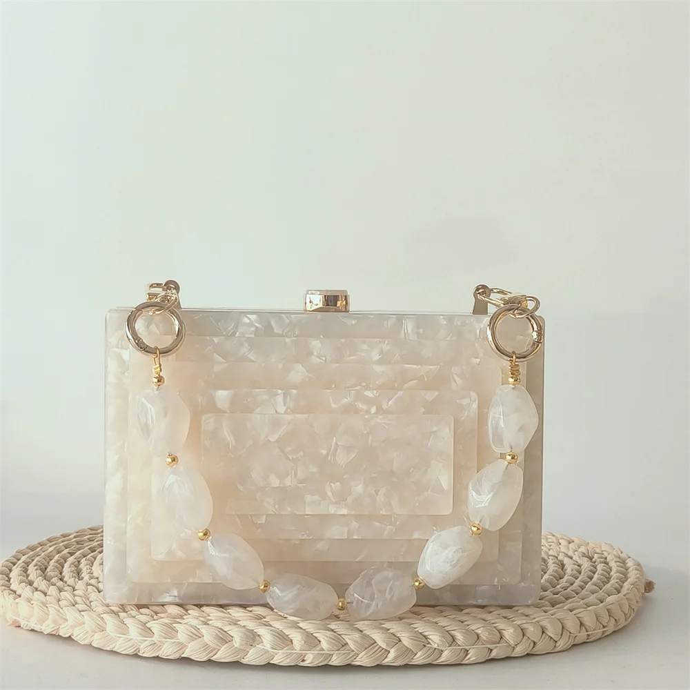

Женский мраморный бежевый жемчужно-белый акриловый вечерний клатч, вечерняя сумка-тоут, свадебный кошелек для невесты