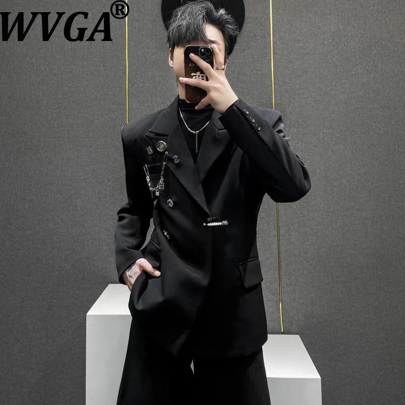 

WVGA Spring Autumn New Man Dark-style Metal Chain Decorated High-end Trendy Blazer Niche Chic Casual Shoulder Pads Jacket W22628