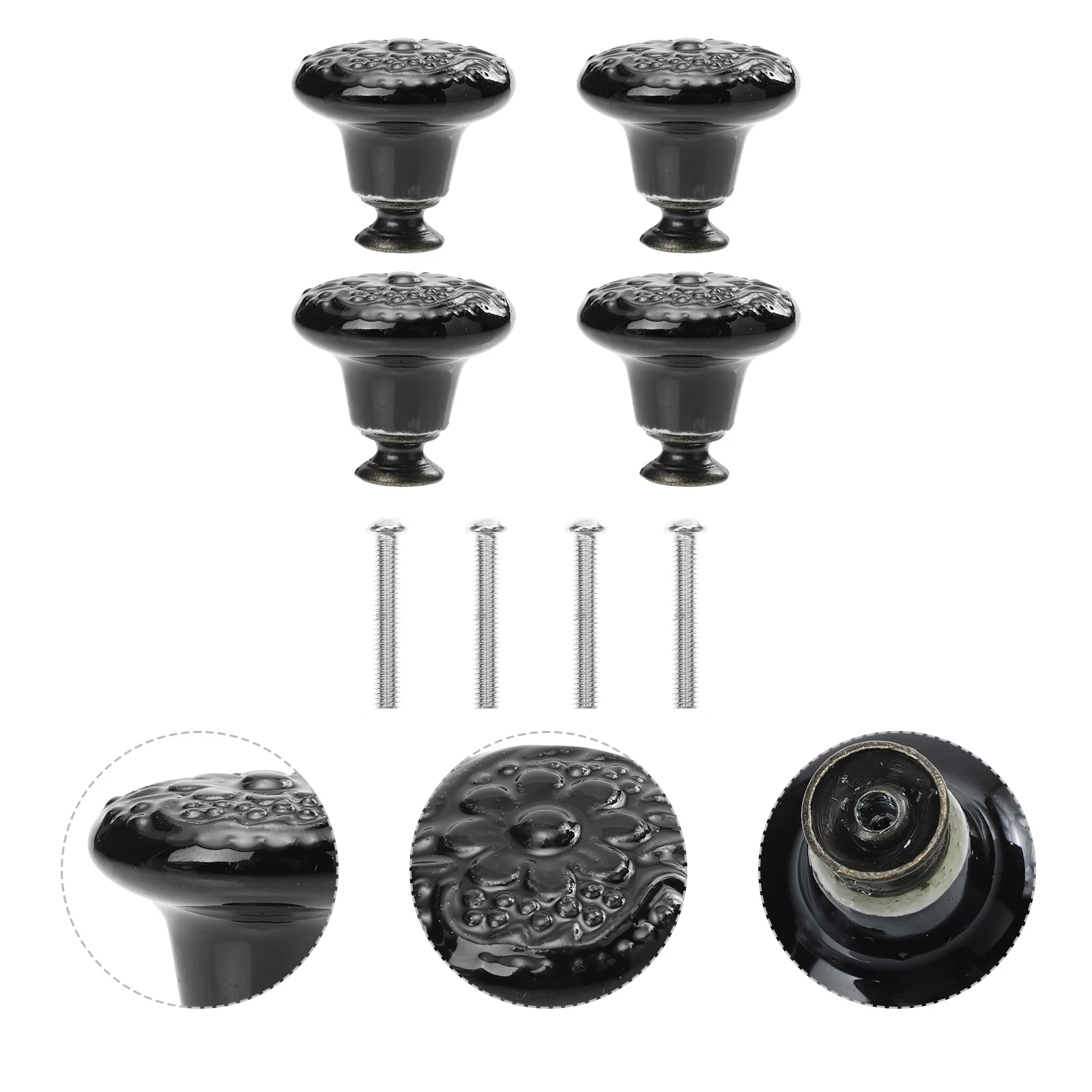 

4Pcs Ceramic Round Drawer Pull Handles Vintage Flower Pattern Single Hole Knobs for Cabinets Wardrobe Closets