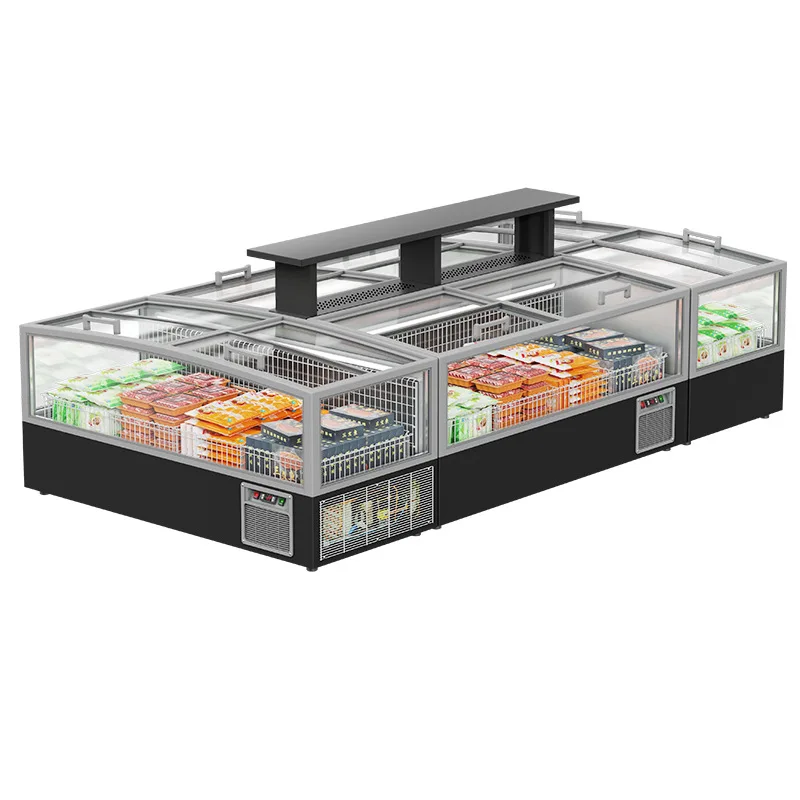 نافذة عالية خالية من الصقيع مزيج جزيرة خزانة الفريزر التجاري المأكولات البحرية الزلابية سريعة المجمدة الغذاء الفريزر الأفقي