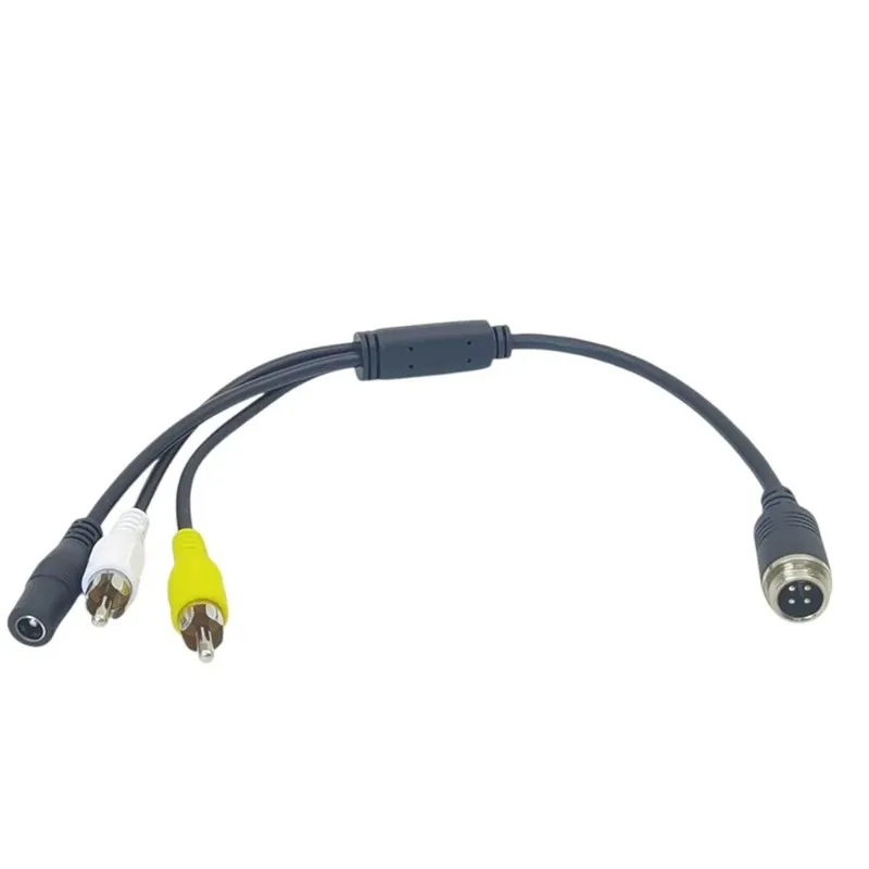 Cable adaptador de corriente de vídeo con conector hembra de 4 pines macho a 2RCA macho y CC hembra para sistema de cámara de vehículo