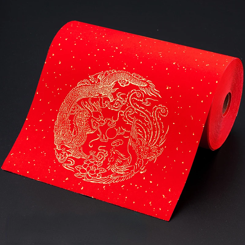 Chinese Spring Festival Couplets Xuan Paper Dragon Fish Gold Papier Long Roll Wannian Red Rice Paper Blank Decor Decoupage Paper