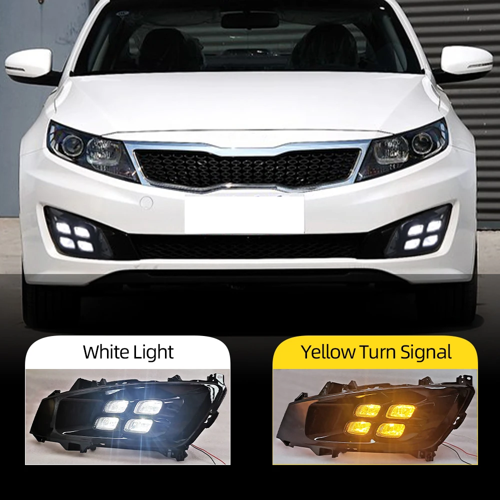 

1Pair Car DRL For Kia Optima K5 2010 2011 2012 2013 LED fog lamp cover daytime running lights yellow turn signal