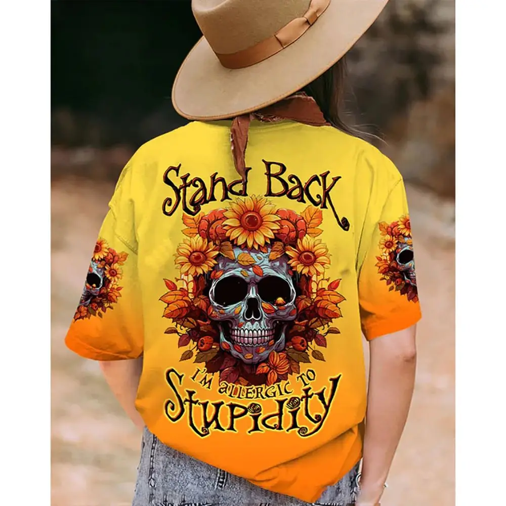 T-Shirt Summer Women\'s Short Sleeve 3D Printed Skull Pattern Top Pullover  T Shirt Women Streetwear Y2k Clothes 2024  TShirts