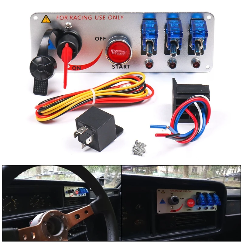 

12V Racing Car Ignition Engine Start On/Off Push Toggle Switch Panel 5 In 1 Toggle Switches For Sport Competitive Truck