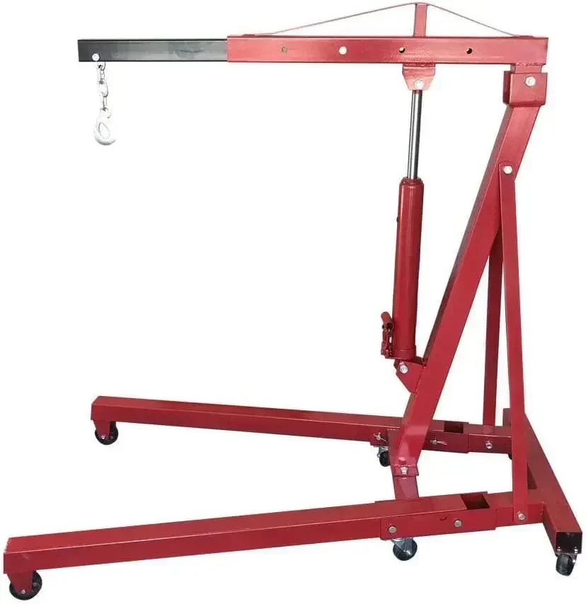 Engine Hoist 2 TON Folding Hydraulic Engine Motor Hoist Cherry Picker Shop Cranes Lift Red Shop Crane 4000 lb Heavy-Duty