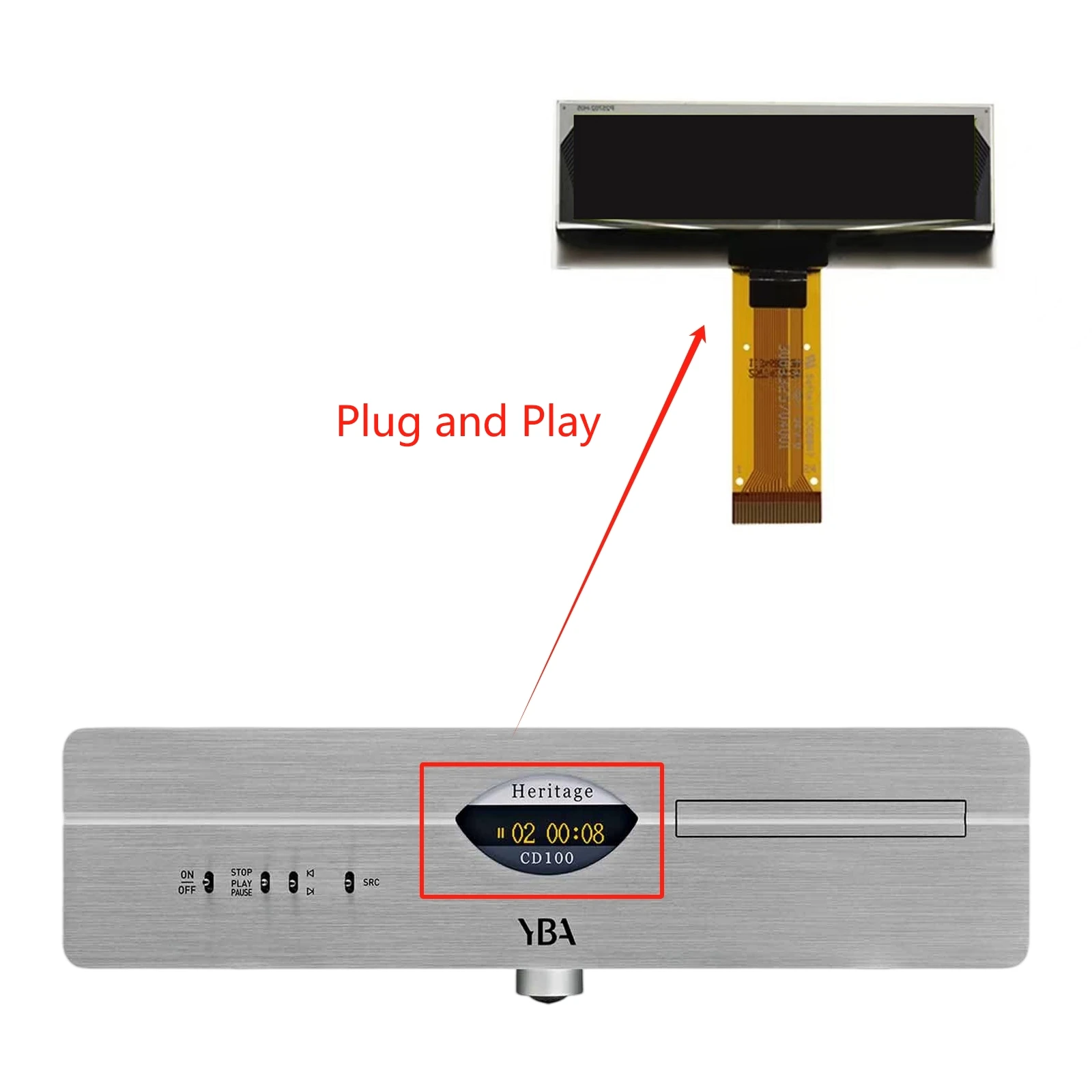 Plug and Play OLED Display Screen Replacement for YBA Heritage CD100 HiFi CD Player Repair Part